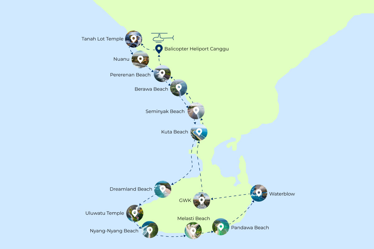 Route map: Canggu & Uluwatu coastlines