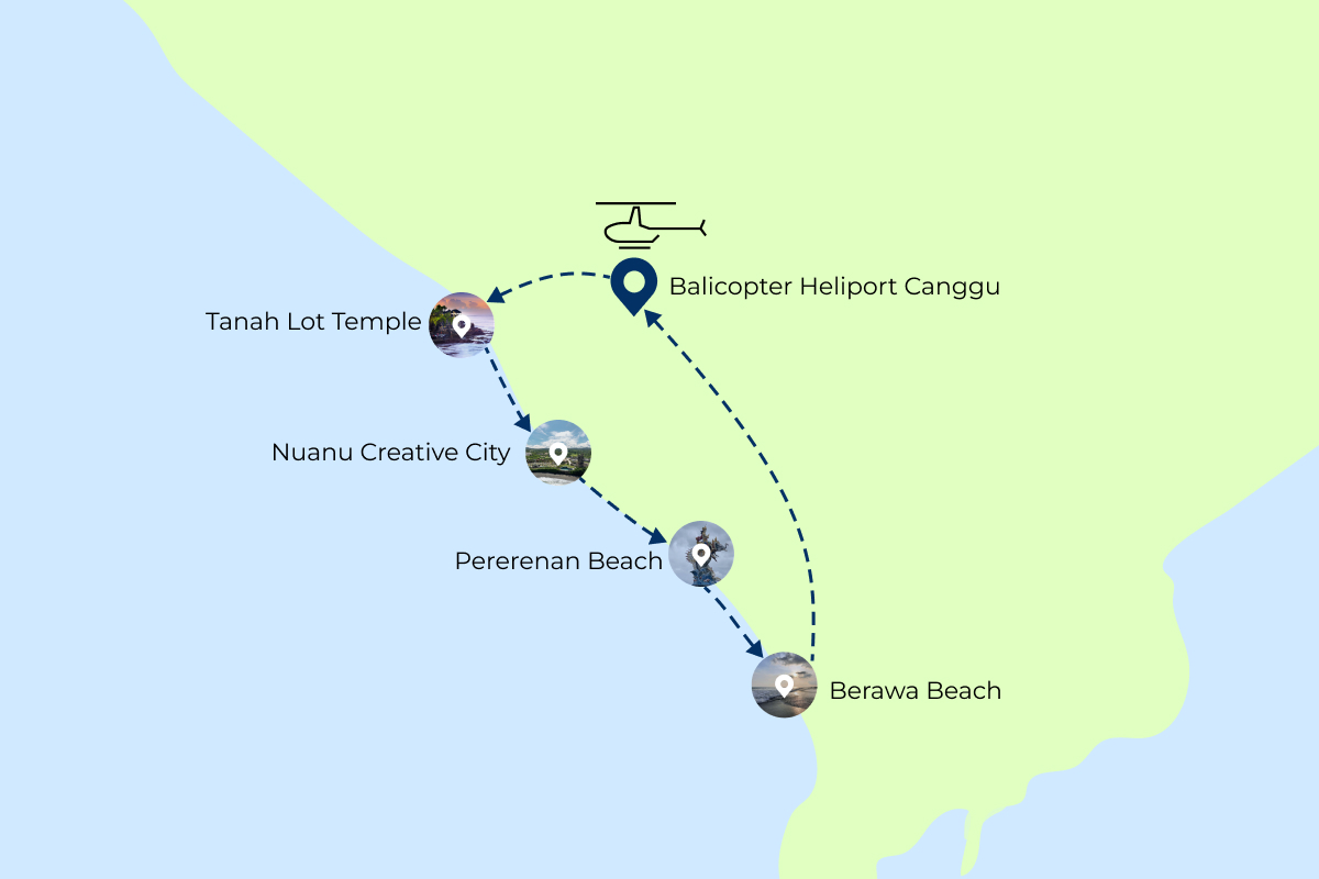 Route map: Helicopter Thrill Ride above Pererenan Beach